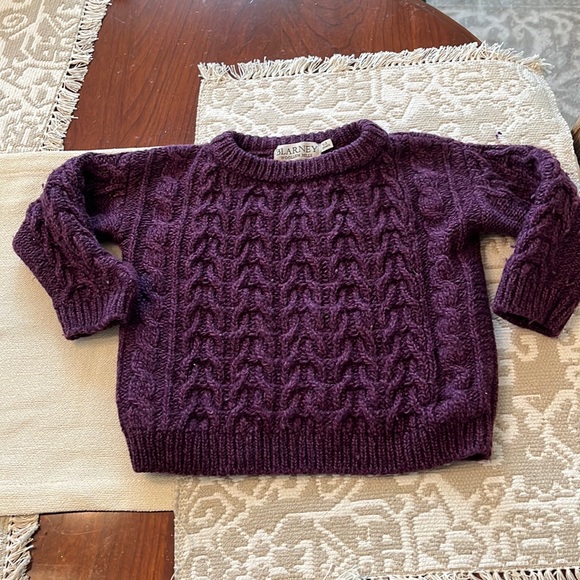 Blarney Woollen Knotting Mills Ireland Baby Wool knit Sweater in Purple EUC - Picture 1 of 5